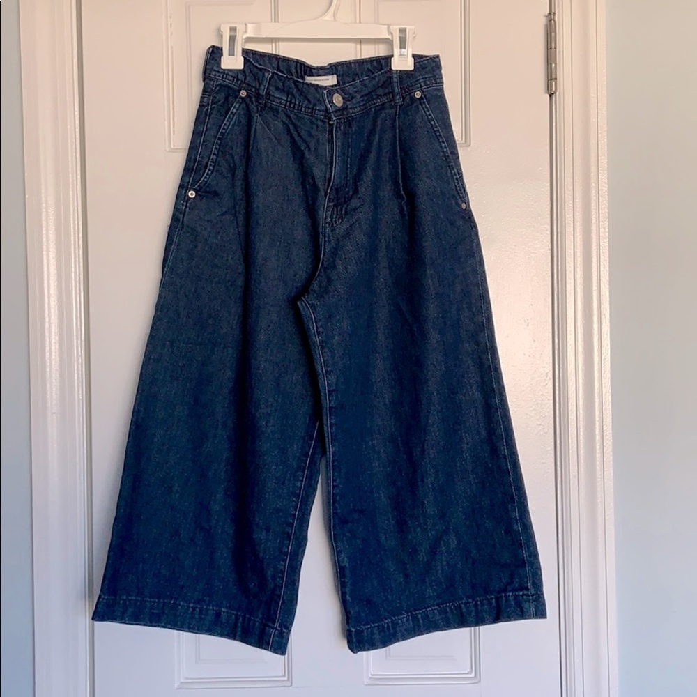 Zara Pleated-detailing Denim Culottes